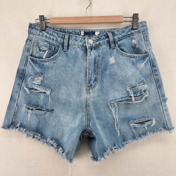 Denim Shorts High Rise Distressed Women's Blue Jean size large - Picture 8 of 8